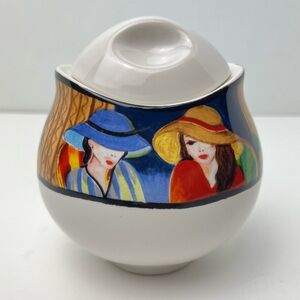Vintage Art Deco Sango Furio Misono Cafe Paris Colorful Sugar Bowl with Lid 1994